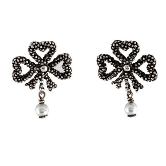 Gucci Aureco Faux Pearl Drop Earrings Black Sterling Silver Victorian Whimsygoth - Picture 1 of 4